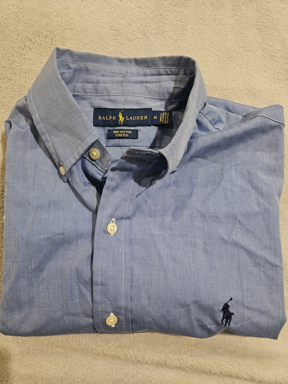 Classic Ralph Lauren Blue Stretch Cotton Button Down Shirt Mens M